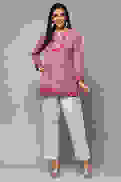 Pink Polyester Straight Kurti image number 0