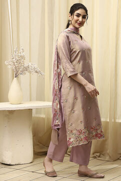 Lavender Tissue Machine Embroidered Unstitched Suit Set image number 6