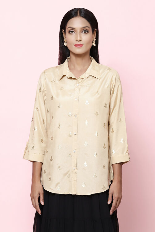 Off White Straight Art Silk Printed Short Kurti image number 2