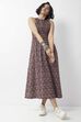 Maroon Cotton Printed Smocked Dress image number 0