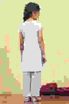 Powder Blue Cotton Straight Printed Kurta Pants Set image number 4