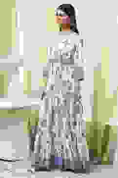 Ecru and Blue Printed Tiered Dress image number 2