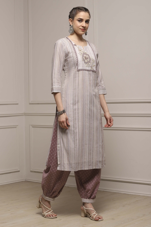 Brown Cotton Blend Printed Unstitched Suit Set image number 6