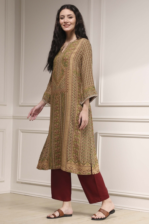 Blue Printed Straight Kurta image number 3