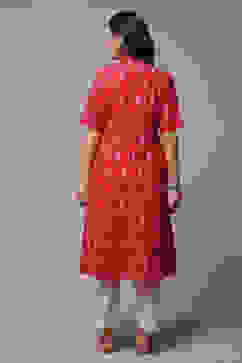 Pink Cotton Straight Yarndyed Kurta image number 2