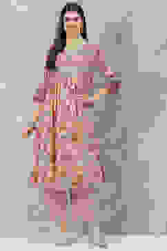 Beige Cotton A-Line Kurta Palazzo Suit Set image number 0