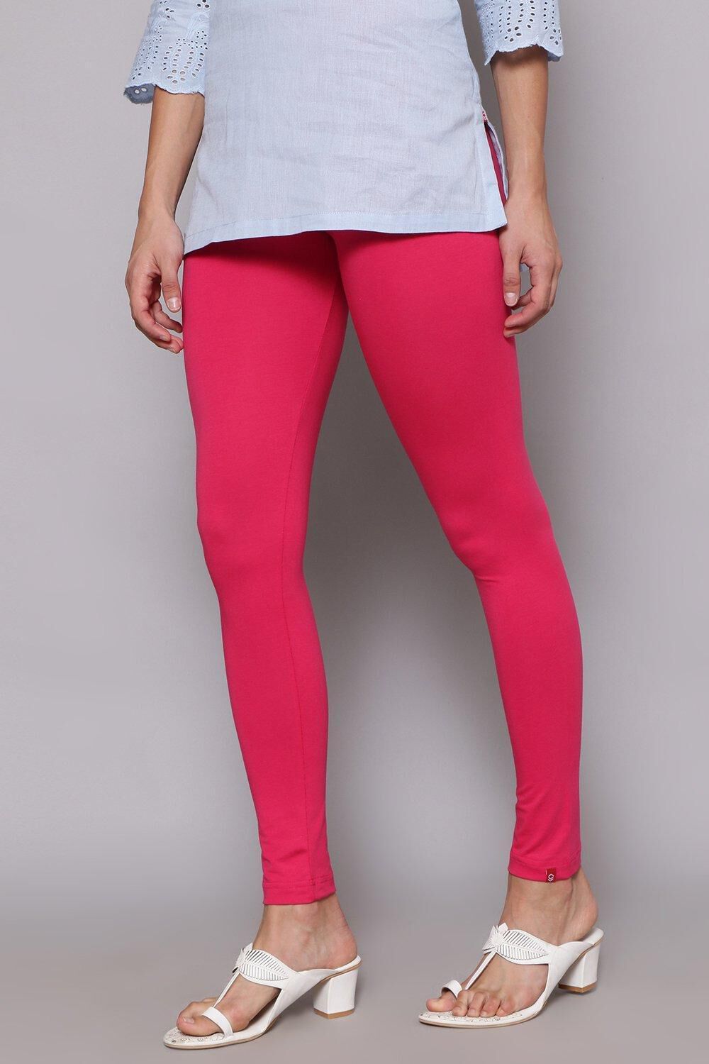 Fuschia Cotton Blend Solid Leggings image number 2