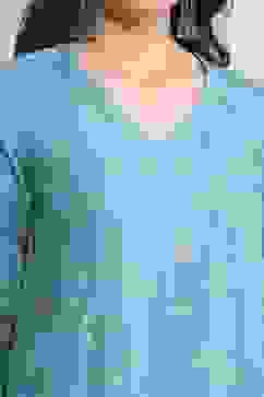 Turquoise Rayon A-Line Printed Kurta image number 1