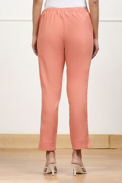 Peach-Toned Cotton Solid Regular Pants image number 5