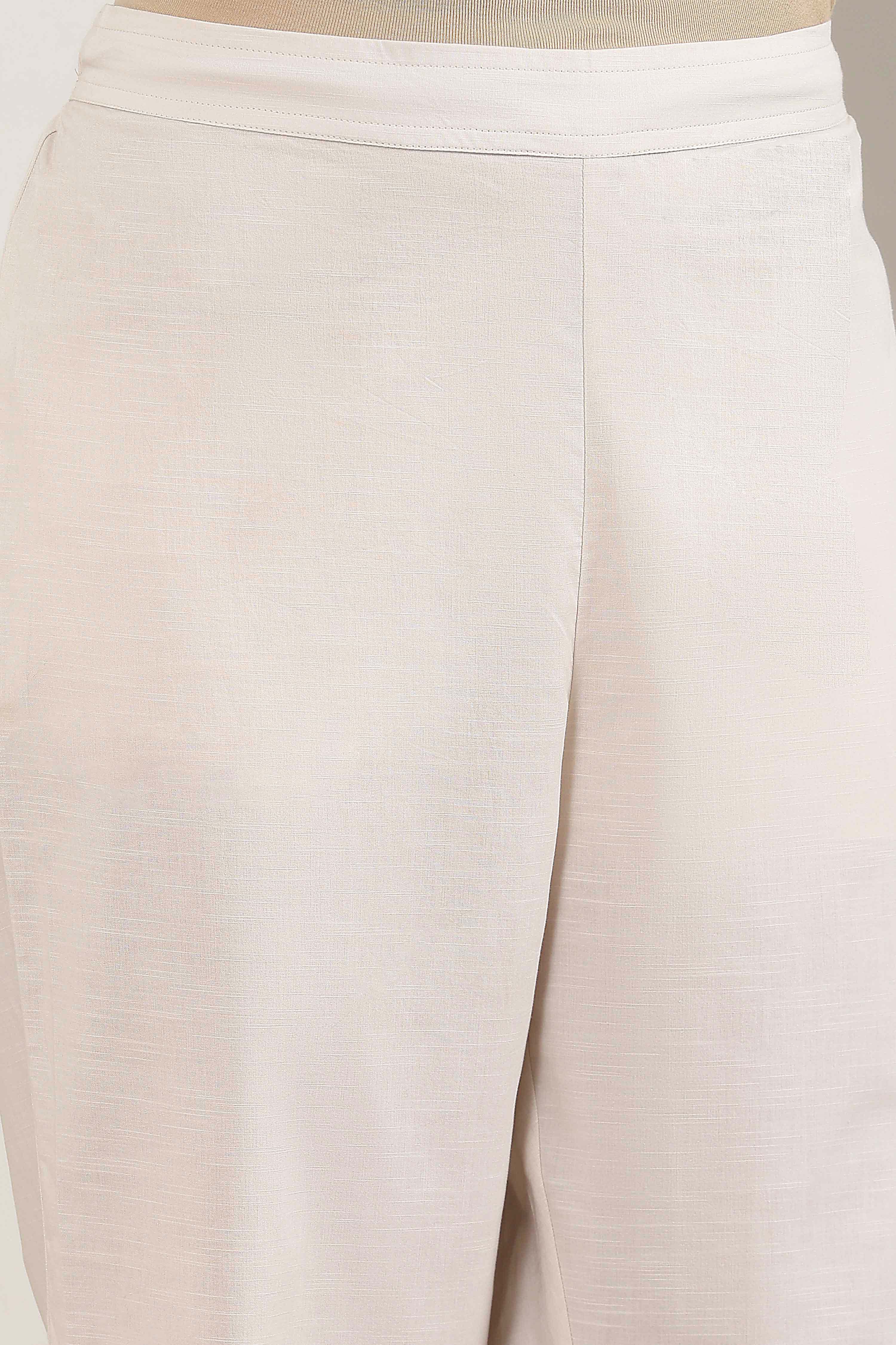 Beige Cotton Floral Printed Straight Kurta Set image number 2