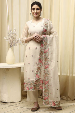 Beige Tissue Machine Embroidered Unstitched Suit Set image number 7