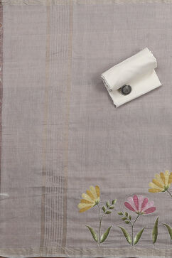 Off White Chanderi Hand Painted Unstitched Suit Set image number 3