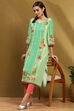 Sea Green Floral Block-Printed Regular Fit Straight Kurta