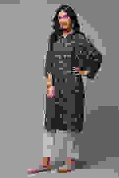 Indigo Rayon Straight Printed Kurta image number 3