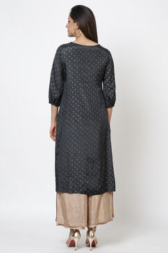 Black Viscose Straight Printed Kurta image number 4