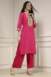 Fuchsia Cotton Straight Solid Kurta image number 5
