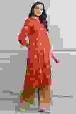 Red Rayon A-Line Printed Kurta image number 4