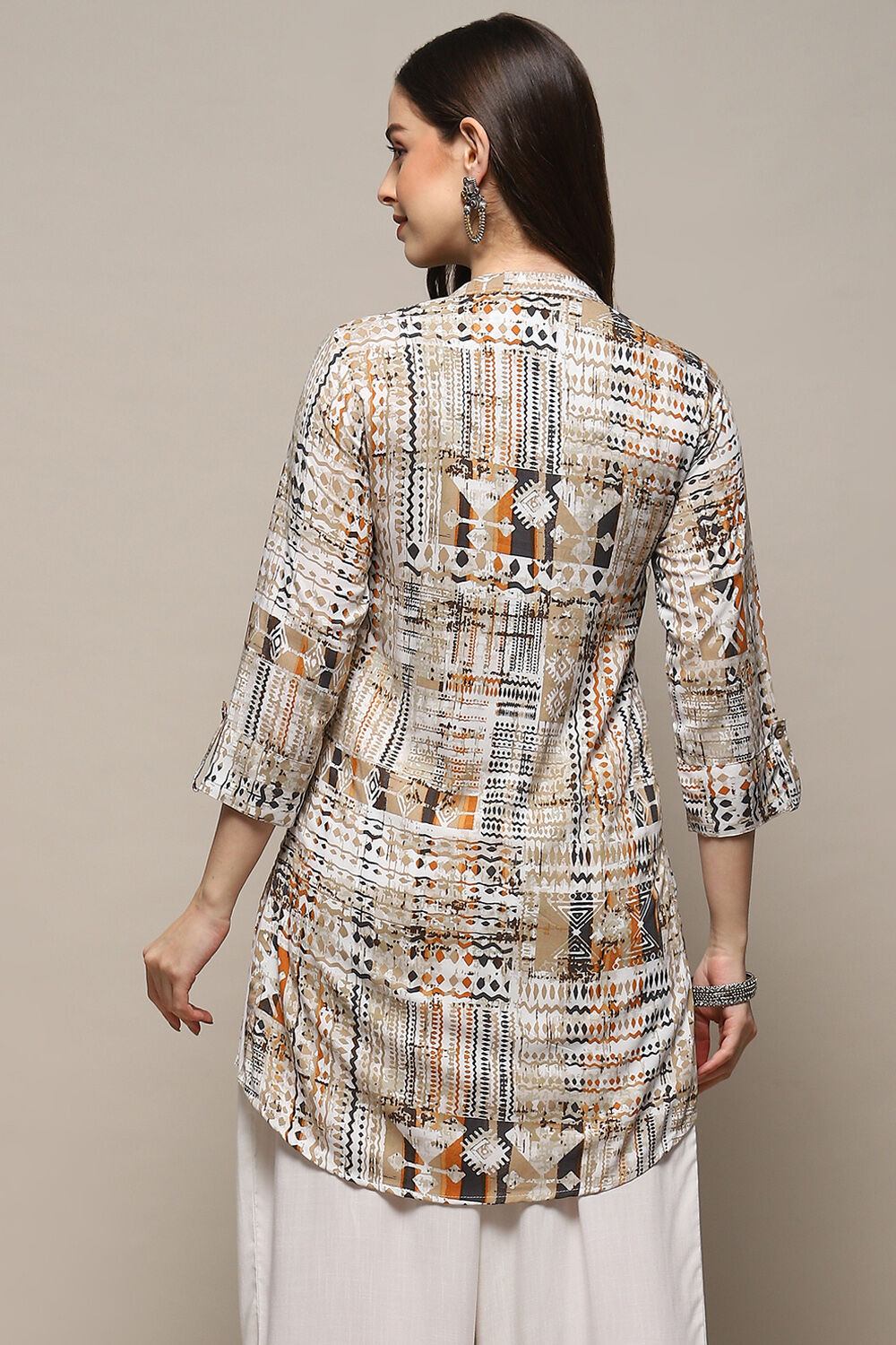 Brown Printed Straight Short Kurta image number 3