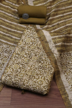 Slate Green Silk Blend Printed Unstitched Suit Set image number 0