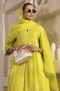 Lime Green Silk Gathered Yarndyed Suit Set image number 0