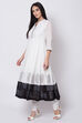Off White And Black Cotton Anarkali Kurta Churidar Suit Set image number 3