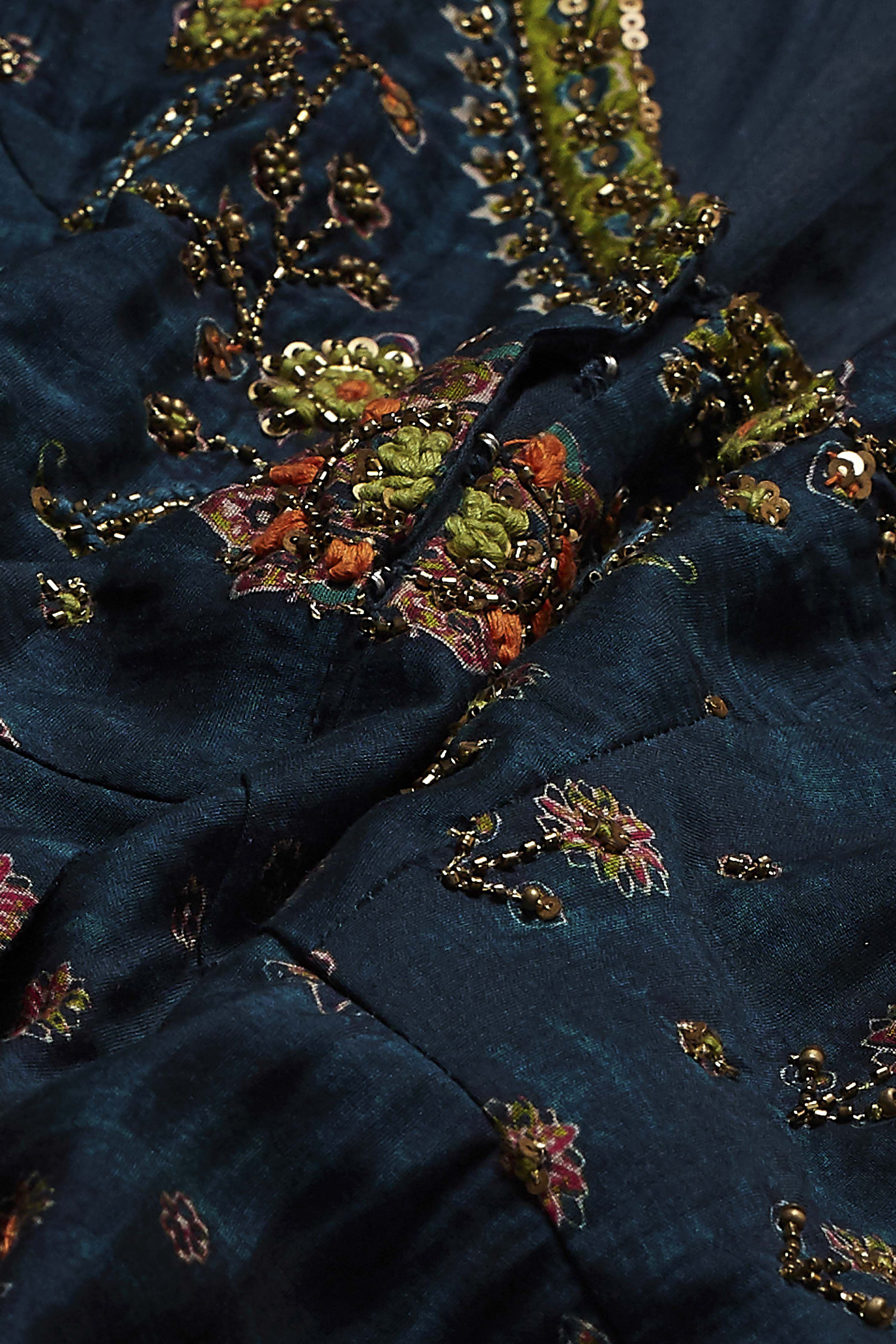 Blue Viscose Silk Floral Printed Peplum Lehenga Set image number 3