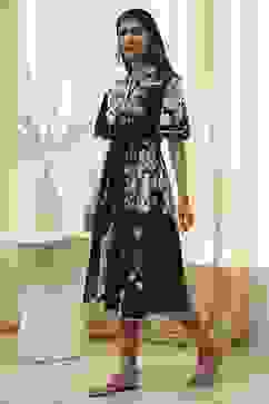 Black Cotton Floral Flared Dress image number 2