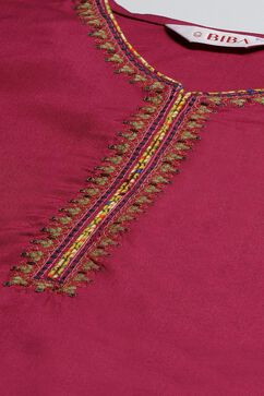 Wine Solid LIVA Straight Kurta Regular Pant Suit Set image number 1