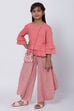 Peach Cotton Flared Kurta Dhoti Pant Suit Set image number 2