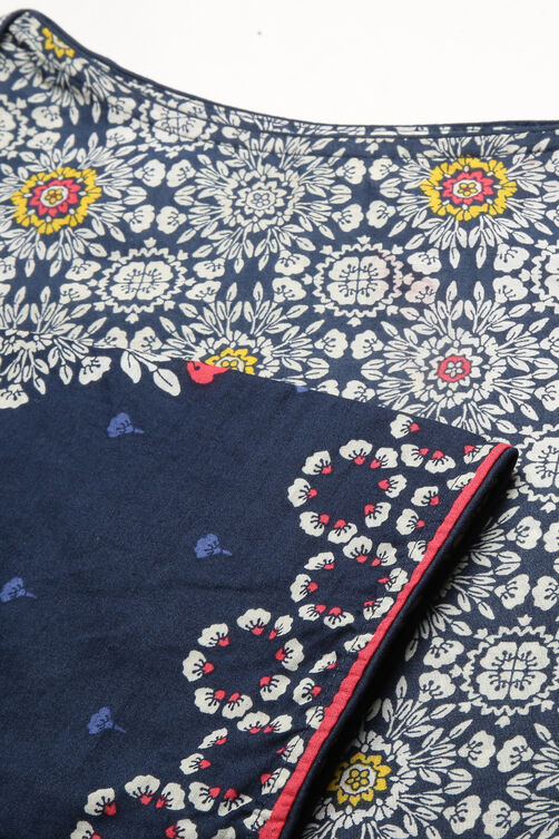 Navy Blue Cotton Straight Printed Kurta image number 1