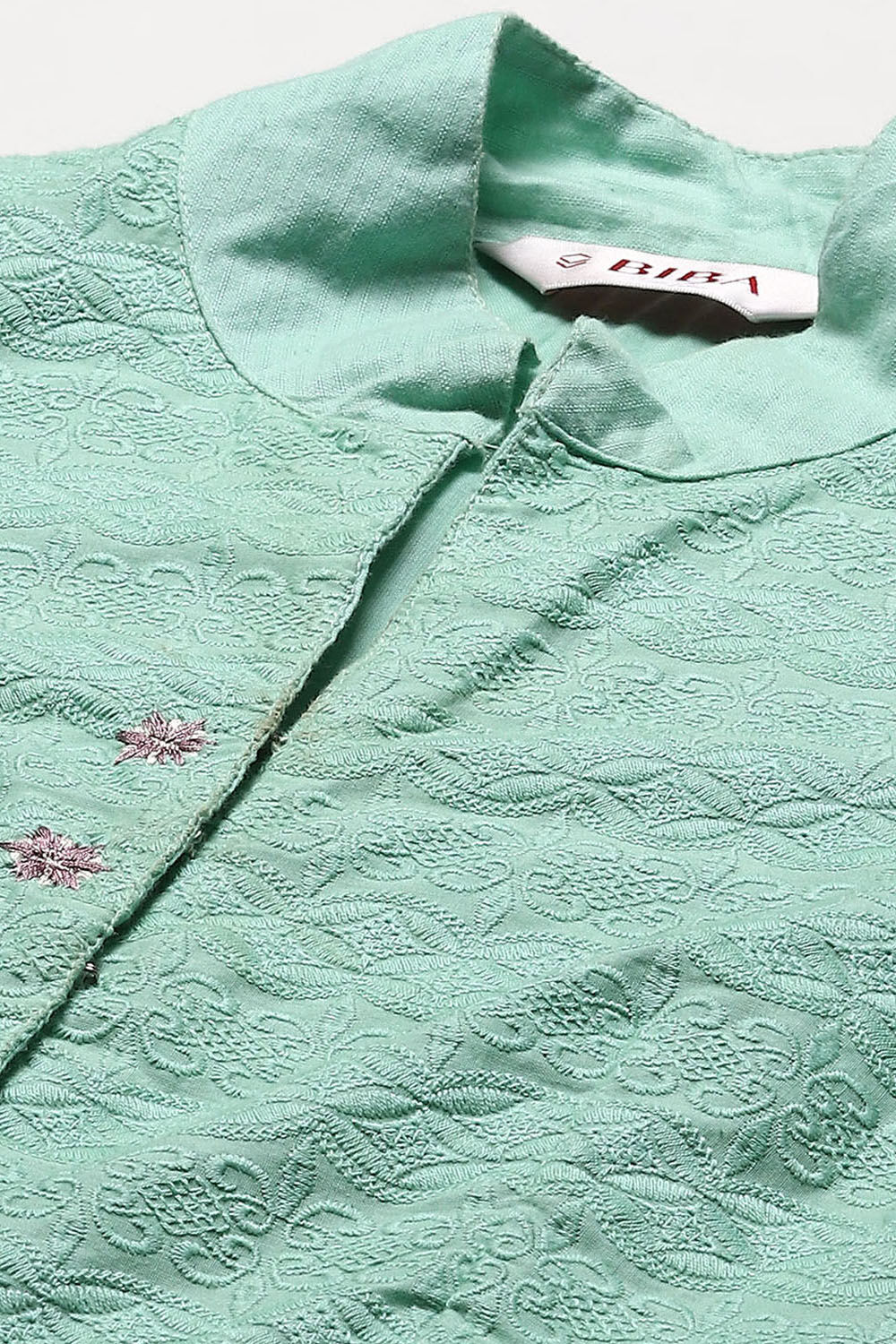 Turquoise Cotton Anarkali Solid Kurta Churidar Suit Set image number 1