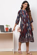 Navy Maroon LIVA Flared Printed Kurta Dress image number 0