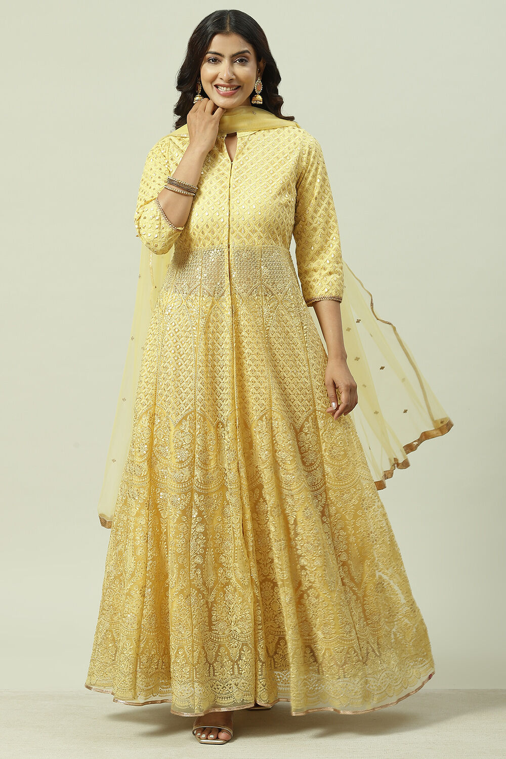 Yellow Flared Kurta Lehenga Suit Set image number 0