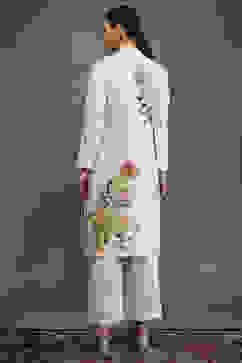 Rohit Bal Ivory Silk Chanderi Floral Printed Straight Kurta Set image number 4