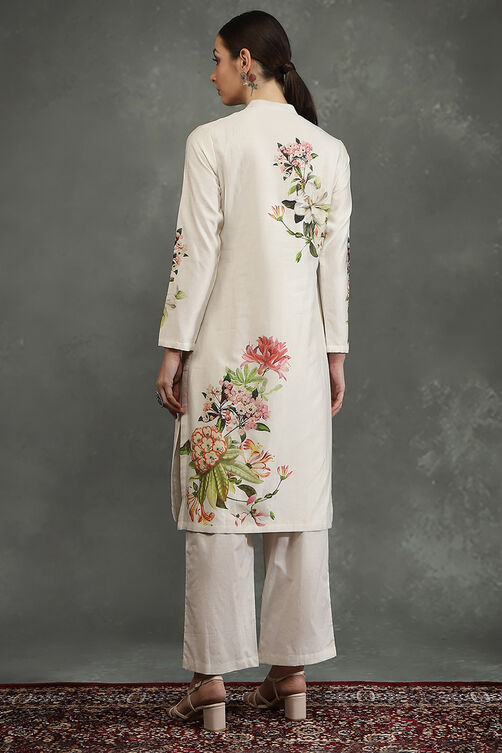 Rohit Bal Light Pink Silk Chanderi Floral Straight Kurta Set image number 4