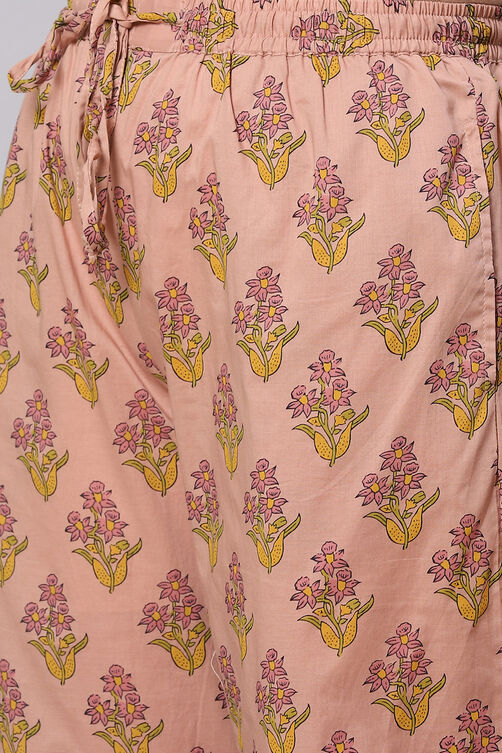 Dusky Peach Straight Cotton Three Piece Printed Sleepwear Set image number 2