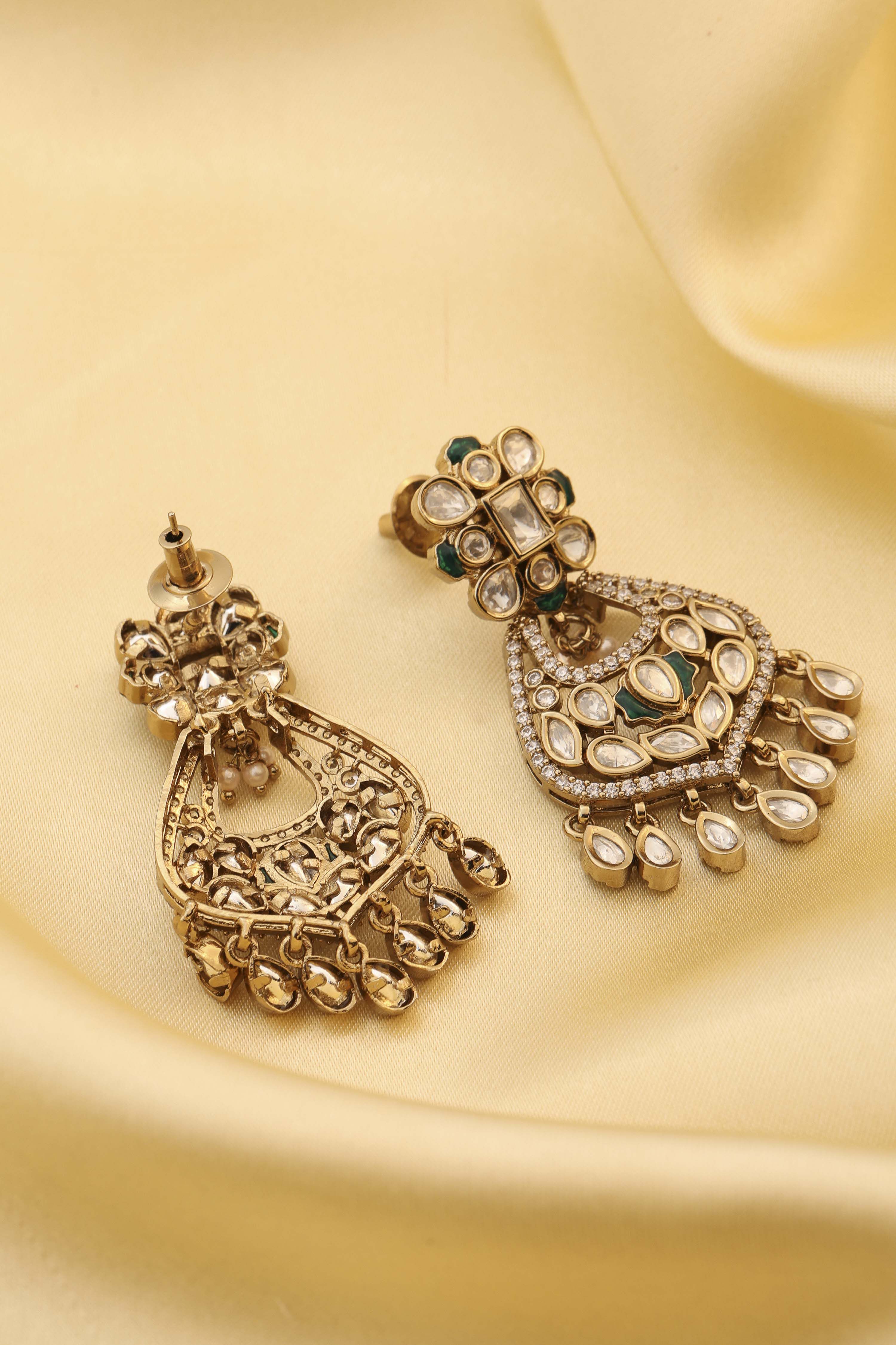 Green Gold-Plated Brass Accent Drop Earrings image number 2