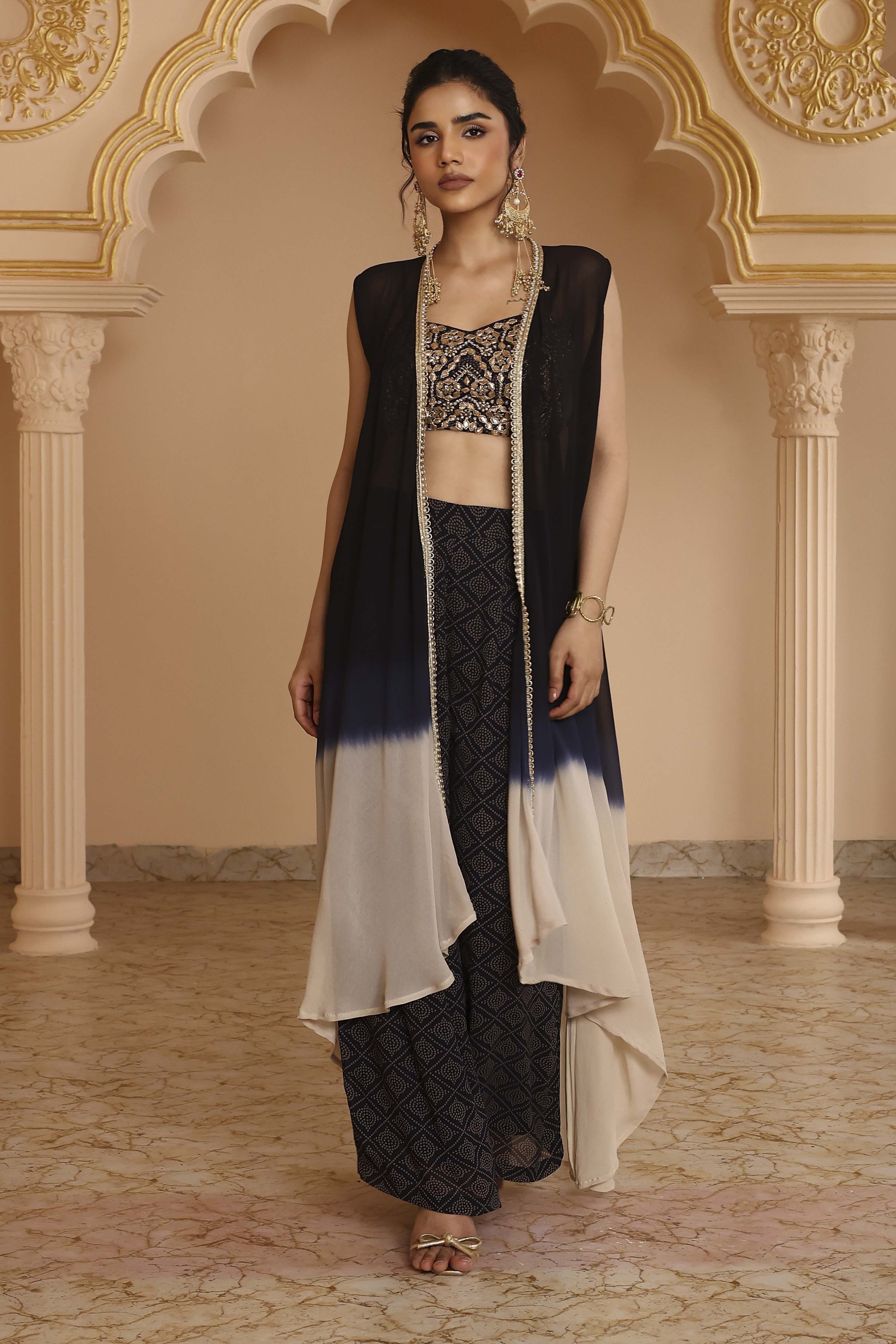 Black Viscose Georgette Bandhani Printed Fusion Set image number 6