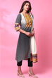 Black Cotton A-Line Kurta Slim Pant Suit Set image number 2