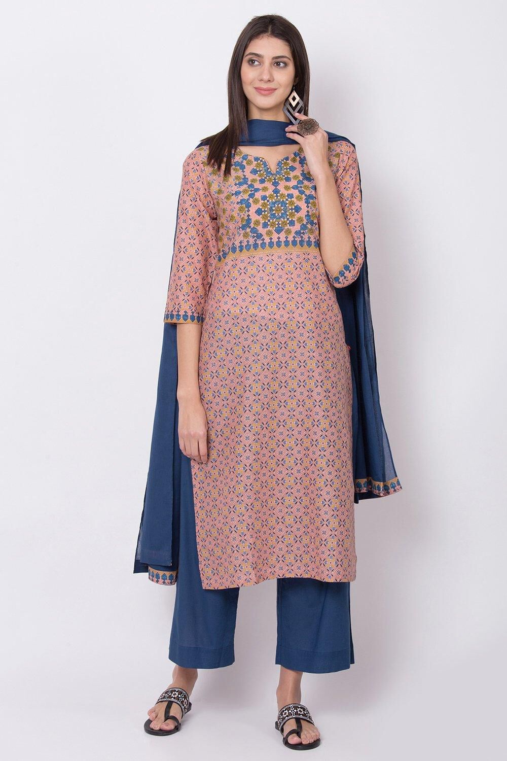 Peach Straight Kurta Palazzo Suit Set image number 0