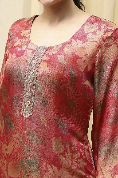 Grey Tissue Printed Embroidered Unstitched Suit Set image number 2