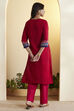 Red Viscose Rayon Yoke Printed Straight Kurta image number 4