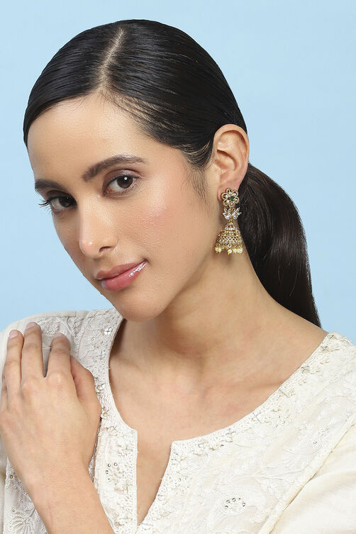 Gold Green Alloy Jhumka image number 3