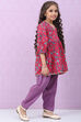 Pink Cotton Flared Printed Kurta Set image number 3