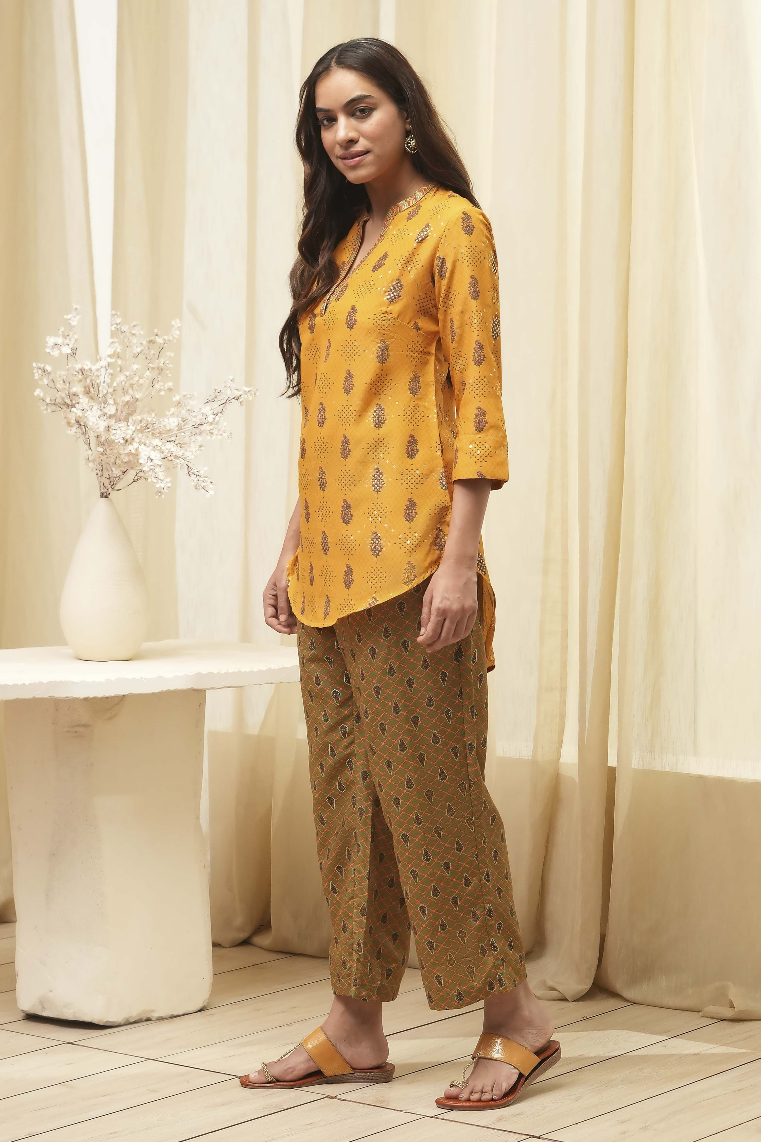 Yellow Art Silk Straight 2 Piece Set image number 3