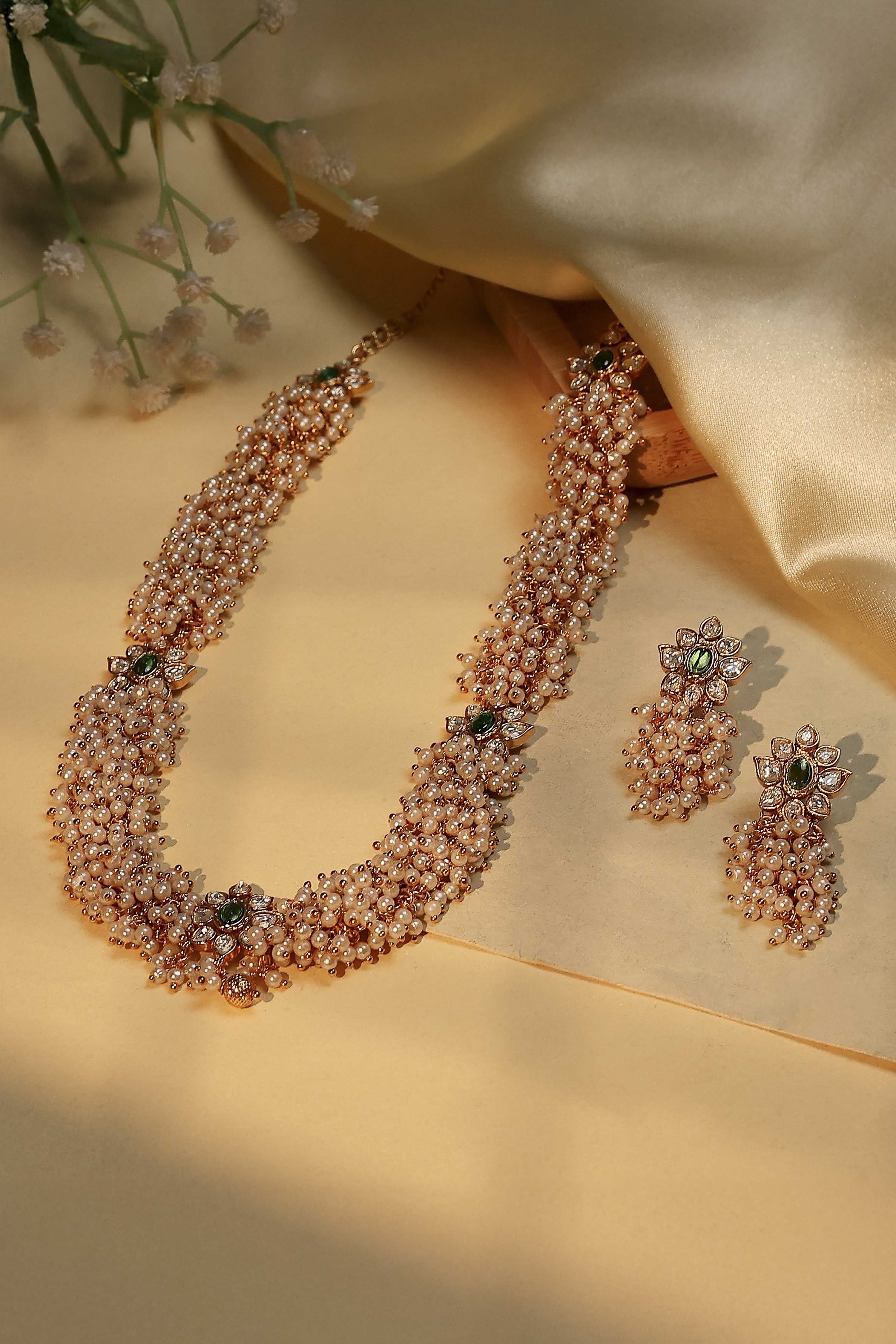 Pearl Brass Necklace Set image number 5