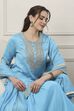 Blue Silk Chanderi Yoke Embroidered Straight Suit Set