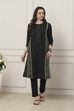 Black Cotton Floral Striped Straight Kurta image number 5