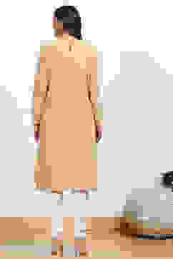 Beige Velvet Straight Kurta image number 4