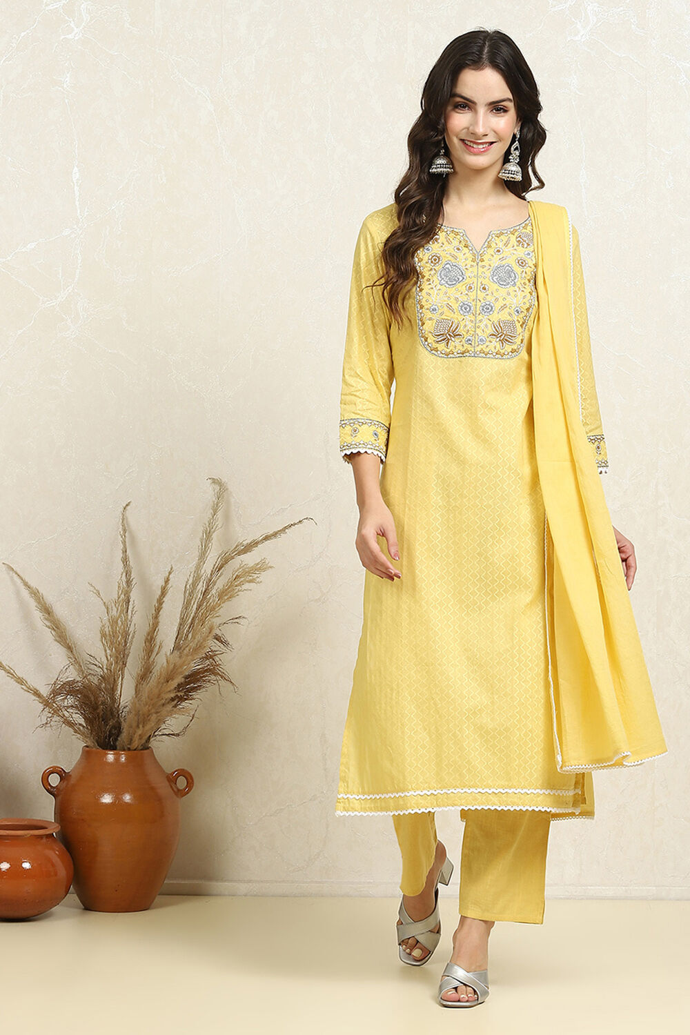 Blue Cotton Handloom Unstitched Suit Set image number 1